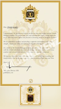 a letter with a gold background and gold lettering